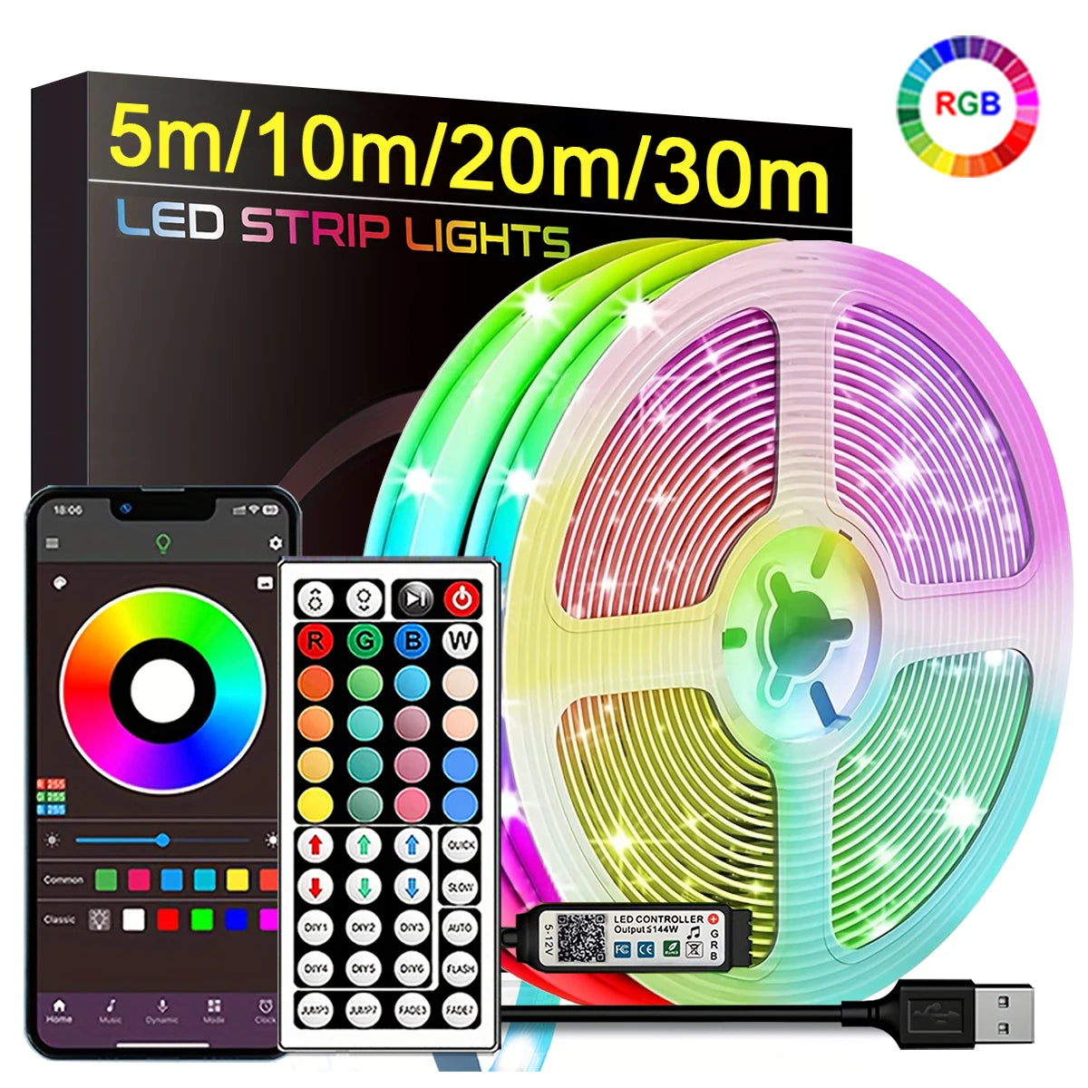 RGB LED Strip Lights - App Controlled Mood Lighting