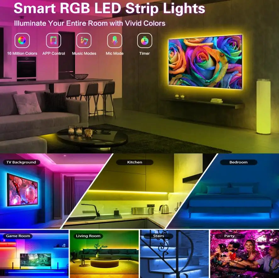 Smart RGB LED Strip Lights - WiFi App & Voice Control